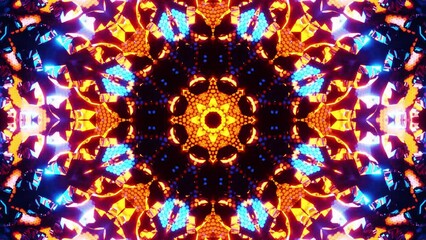 Canvas Print - Colorful animation design with blue and yellow flower. Kaleidoscope VJ loop.