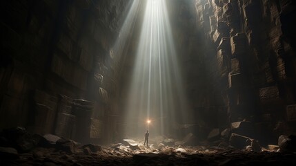 Wall Mural - Underground cave, rays of light. Generation AI