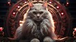 Long-haired Persian cat with long white fur in front of a beautiful mandala with candles