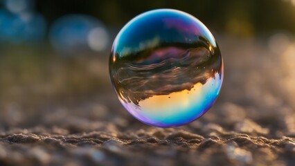 Wall Mural - soap bubbles in the air _A colorful soap bubble floating in the air. The bubble is shiny and iridescent, reflecting the light