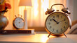 © MiaStendal - Alarm clock on the bedside table in the bedroom. Generation AI
