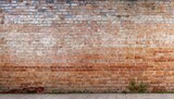 Fototapeta  - Old wall background with stained aged bricks, full texture, panoramic view