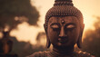 © djvstock - Tranquil sunset scene with Buddha statue meditating in nature harmony generated by AI
