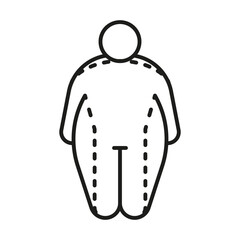 Wall Mural - Weight loss, obese body of man change on thin healthy figure, line icon. Fat, big size and small contour. Risk diabetes. Vector outline