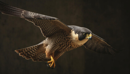 Sticker - Majestic bird of prey, the peregrine falcon, spreads yellow wings generated by AI