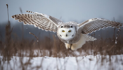 Sticker - Snowy owl perching on branch, spread wings in tranquil forest generated by AI