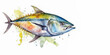 Watercolor drawing of a tuna, with white background. Generative AI.