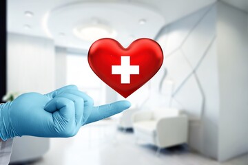 Canvas Print - Doctor holding red heart. Healthcare concept, AI generated image