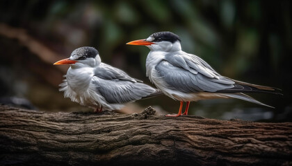 Wall Mural - A seagull perching on a branch, looking at camera generated by AI