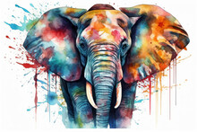 Watercolor Drawing Of A Large Elephant. Generative AI.