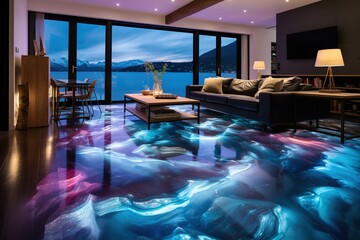 Sticker - Epoxy resin living room floor looks like northern light.