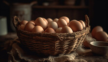 Fresh Organic Eggs In A Rustic Wicker Basket On Table Generated By AI