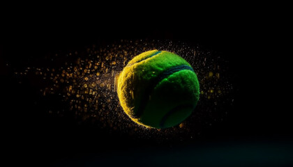 Wall Mural - Competitive sport success Tennis ball motion in black background generated by AI