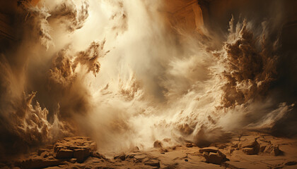 Poster - Fluffy clouds paint a dramatic sky over the mountain range generated by AI