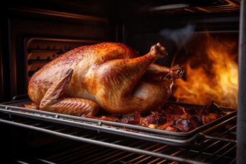 Thanksgiving turkey in the oven.