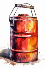 Watercolor Drawing Of A Gasoline Can. Generative AI.