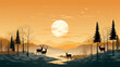 Weihnachten Neujahr Winter Landschaft Schnee Sonnenuntergang Hirsche AI