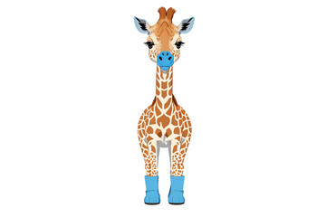 Giraffe in blue boots isolated on white background. Vector illustration.