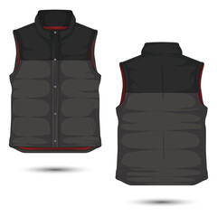 Poster - Puffer jacket mockup front and back view. Outdoor vest template. Vector illustration