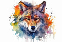 Watercolor Drawing Of A Wolf - Canis Lupus. Generative AI.