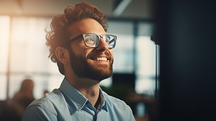 Software developer portrait near computer at modern office