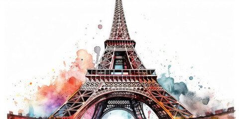 Wall Mural - Watercolor drawing of the Eiffel Tower. Generative AI.