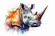 Watercolor drawing of a rhinoceros. Generative AI.