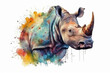 Watercolor drawing of a rhinoceros. Generative AI.