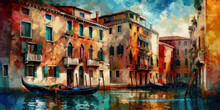 Watercolor Drawing Of The City Of Venice. Generative AI.