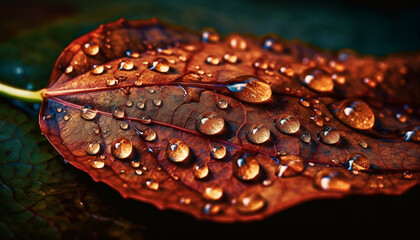 Poster - Fresh dew drops on green leaf, nature clean and vibrant generated by AI