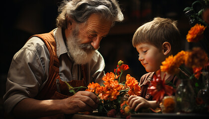 Poster - A joyful family, three generations, bonding in nature embrace generated by AI