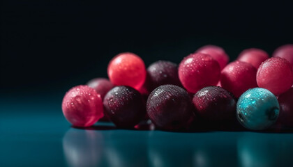 Poster - A close up of multi colored candy arranged in a bowl generated by AI