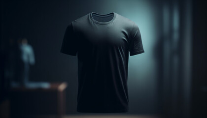 Wall Mural - Modern silhouette stands in empty store, wearing dark t shirt generated by AI