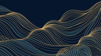 Wall Mural - vector art deco wavy luxury pattern wave line japanese style background organic dynamic pattern text