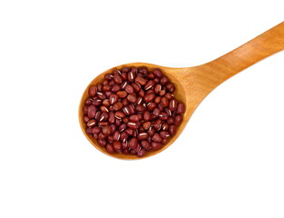 Poster - Azuki Bean or Red Bean Seeds in a wooden spoon isolated on white background