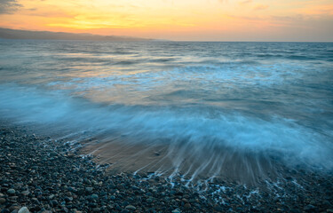 sunset and waves on the Mediterranean sea on the island of Cyprus 2