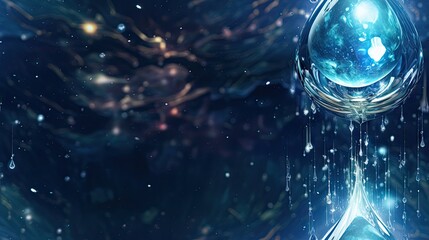 Wall Mural - a digital painting of a drop of water falling from a drop of water on top of another drop of water. 