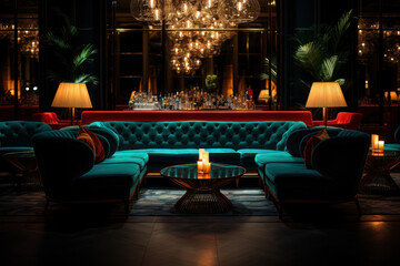 Wall Mural - A classic cocktail lounge with plush velvet seats and crystal glassware, capturing the elegance of retro nightlife. Generative Ai.