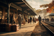 A Vintage Train Station Platform, Capturing The Romance Of Rail Travel During The Early 20th Century. Generative Ai.
