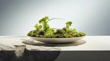  A Bowl Filled With Lettuce Sitting On Top Of A White Counter Top Next To A Piece Of Paper.  Generative Ai