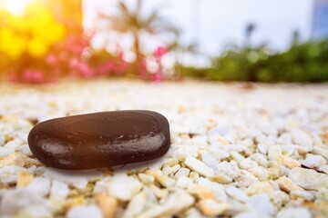 Canvas Print - Summer sand and sea background with stone podium