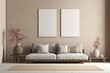 Picture frames mockup in a modern japandi style living room interior