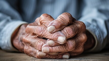 Canvas Print - An elderly man's hands are folded together, AI