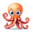 Cute Octopus, Cartoon Animal Toy Character, Isolated On White Background