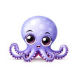 Cute Octopus, Cartoon Animal Toy Character, Isolated On White Background