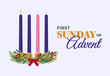 First Sunday of Advent - Christmas wreath - Flat Vector Illustration