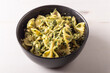 Mackerel pasta with basil. Balanced Mediterranean dish rich in omega 3.