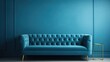 blue sofa on blue background. concept of elegance, blue monday banner
