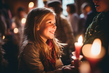A Baby Beautiful Girl With Candle In Christmas