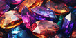 Seamless colorful diamond gemstones on dark jewels pattern assorted diamonds rubies emeralds digital illustration, Close up view of colorful diamond on blurry effect 